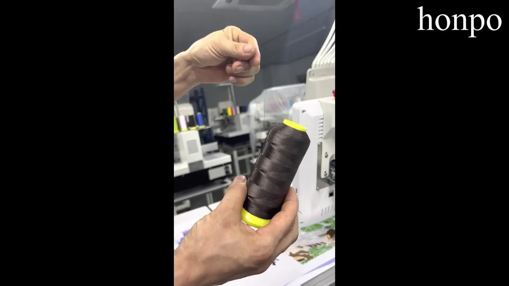 A close-up shows the thread being firmly seated into the main tension disks—one of the most common make-or-break points in multi-needle threading.