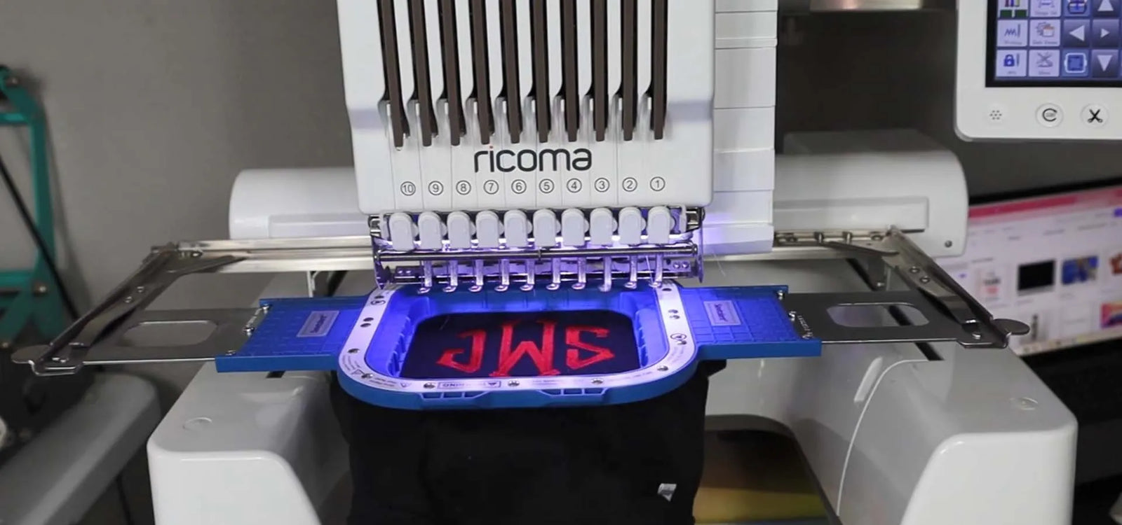 How to Use a 5.1x5.1 Inch Sewtalent Magnetic Hoop for Onesie Embroidery on the Ricoma EM1010？