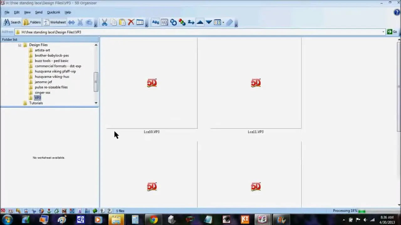 A screen capture shows freestanding lace design thumbnails loaded in Pfaff 5D Organizer, ready to be copied to a USB stick.