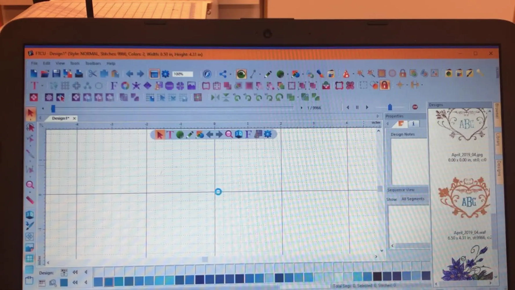 A centered heart-shaped embroidery design sits on the Floriani workspace grid with rulers visible, ready for responsible resizing and measurement.