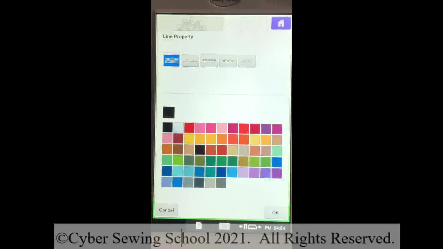 A close-up of the IQ Designer screen with the Chain Link icon highlighted, showing how to link all scanned line segments for global stitch edits.