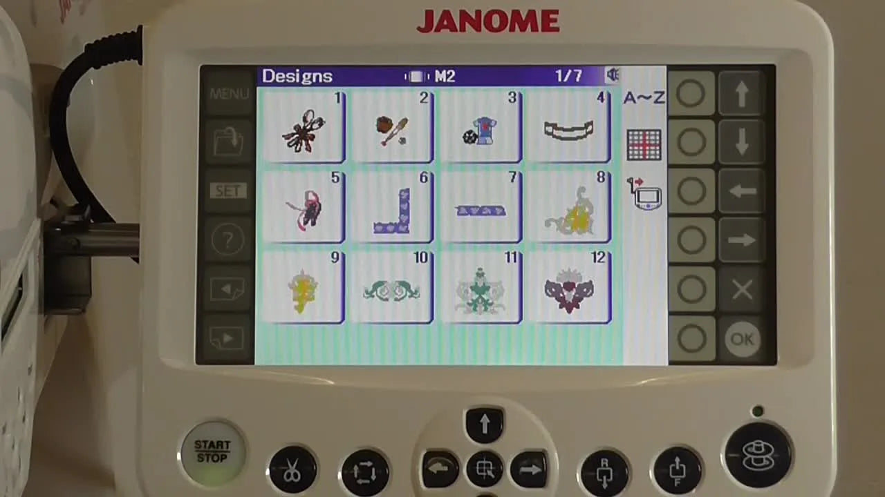 Janome embroidery machine main design menu