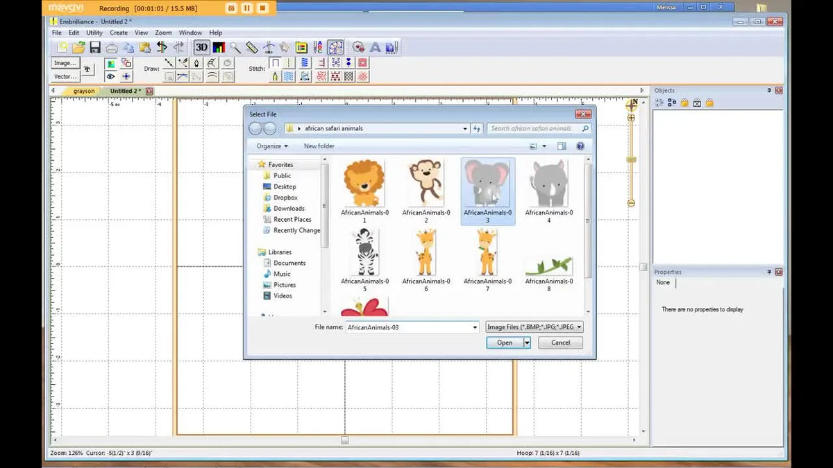 Elephant clip art displayed on design grid