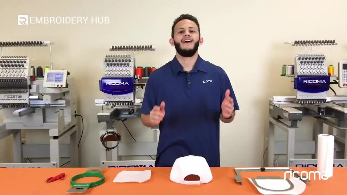 Host showing different hoops and cap on table before starting