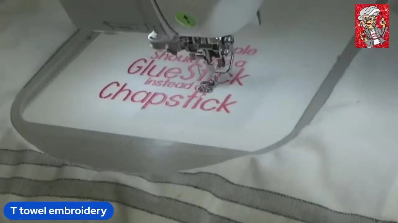Embroidery machine stitching on a T-towel