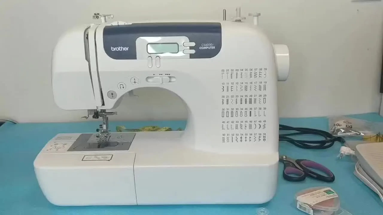 Full view of Brother CS6000i sewing machine with accessories