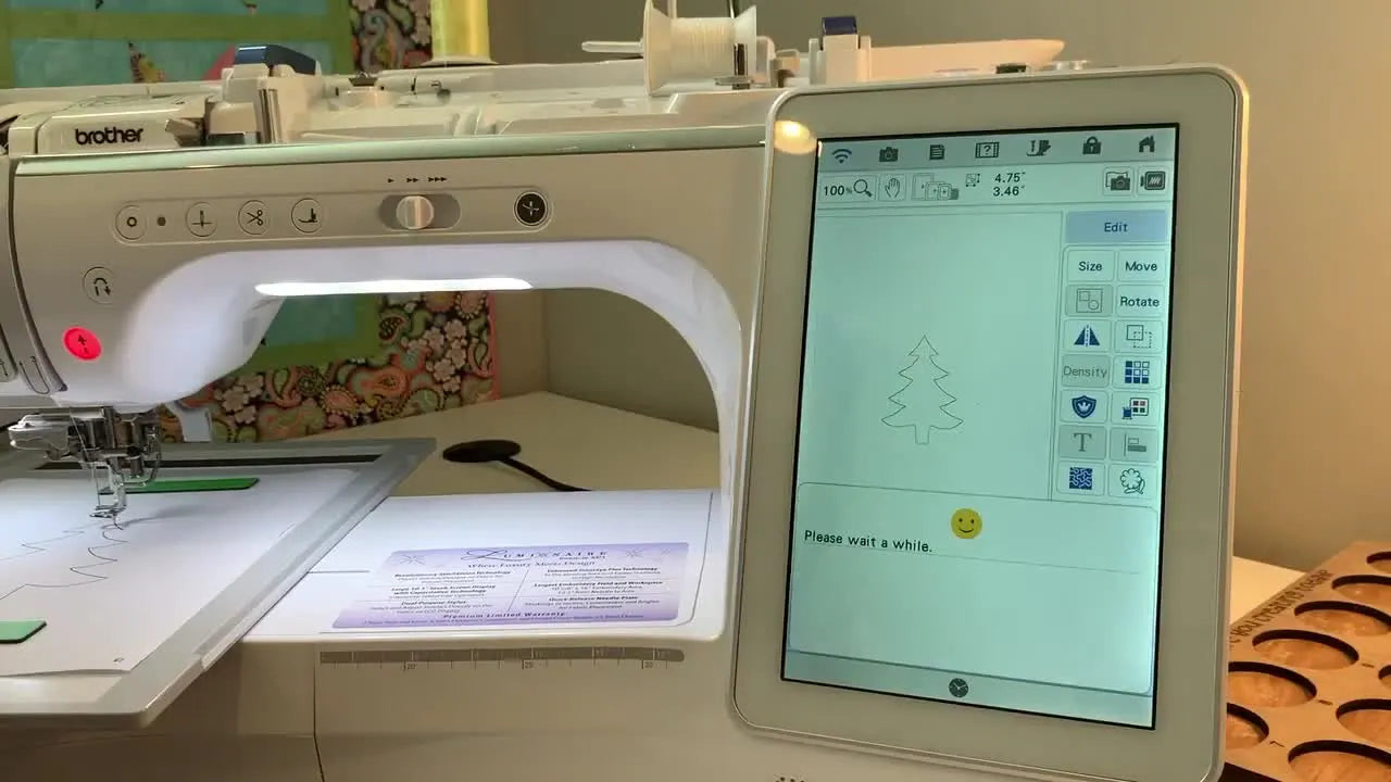 A thick quilted table runner is positioned for stitching while a top-and-bottom magnetic hoop setup is discussed for easier alignment and grip.