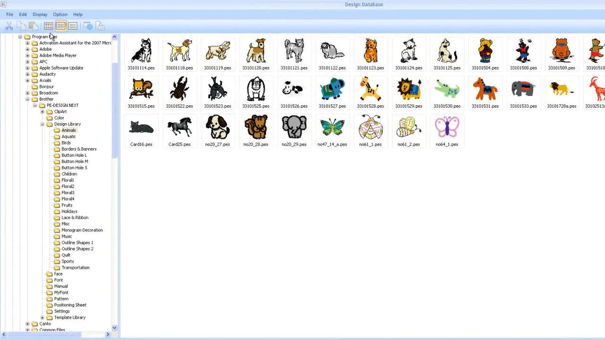 Animal designs displayed in large thumbnails