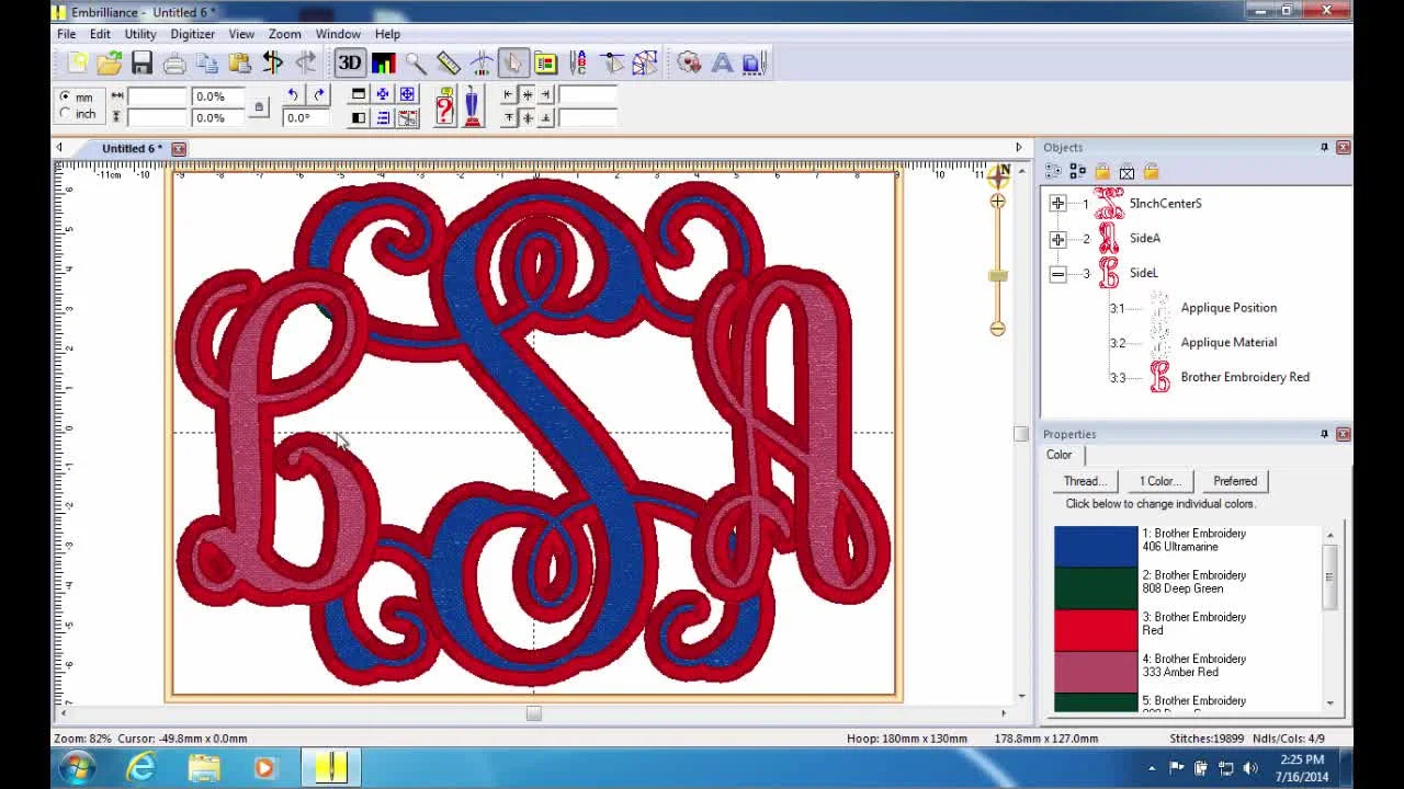 A screen capture shows one monogram letter moved aside to reveal a clean cut-out void where hidden stitches were removed underneath.