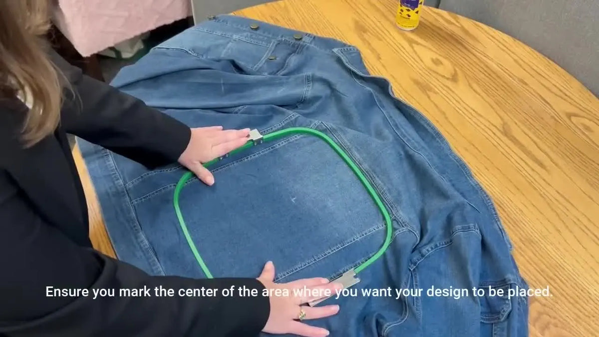 Hooped jean jacket with marked embroidery center