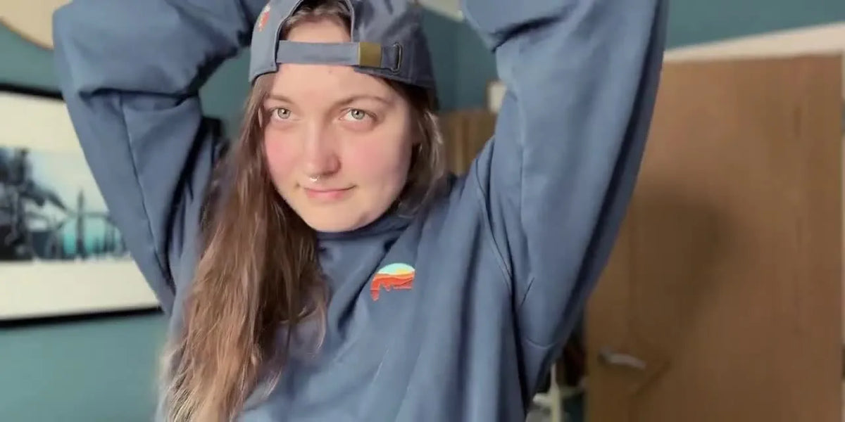 Creator modeling finished embroidered hoodie and hat