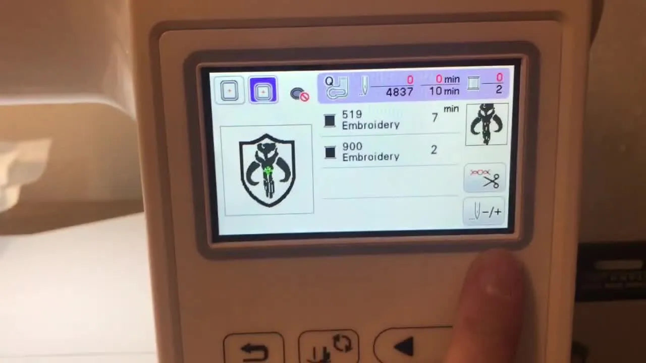 The Brother PE800 “Ready to Embroider” screen shows the final combined patch design with 4,837 stitches and an estimated 10-minute run time.