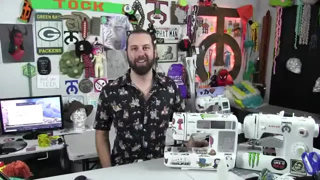 Man standing by Brother SE400 sewing machine