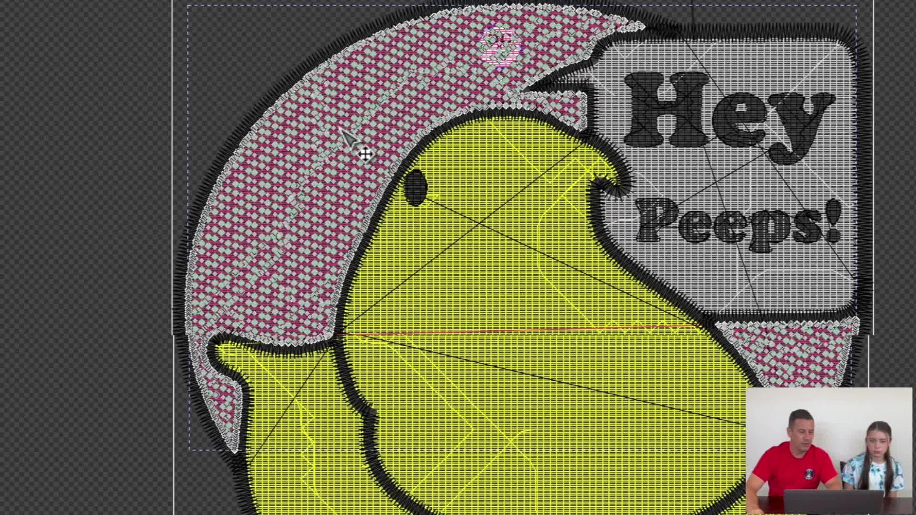 An Inkscape screen capture showing a PES file in node-edit mode with an overwhelming cloud of stitch points.