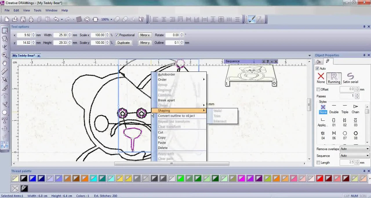 Clean Up a Teddy Bear Outline in Creative DRAWings: Break Apart, Delete the “Hidden” Rings, and Get a True Single-Run Look