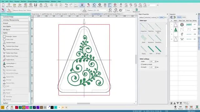 A finished photo of three stuffed Christmas tree ITH ornaments displayed on sticks beside candles.