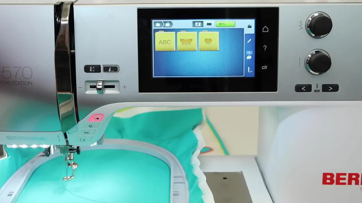 Bernina 570QE embroidery machine with hoop attached