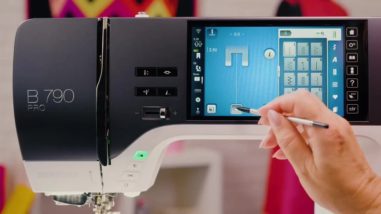 Hand activating combination mode on BERNINA 790 PRO touchscreen