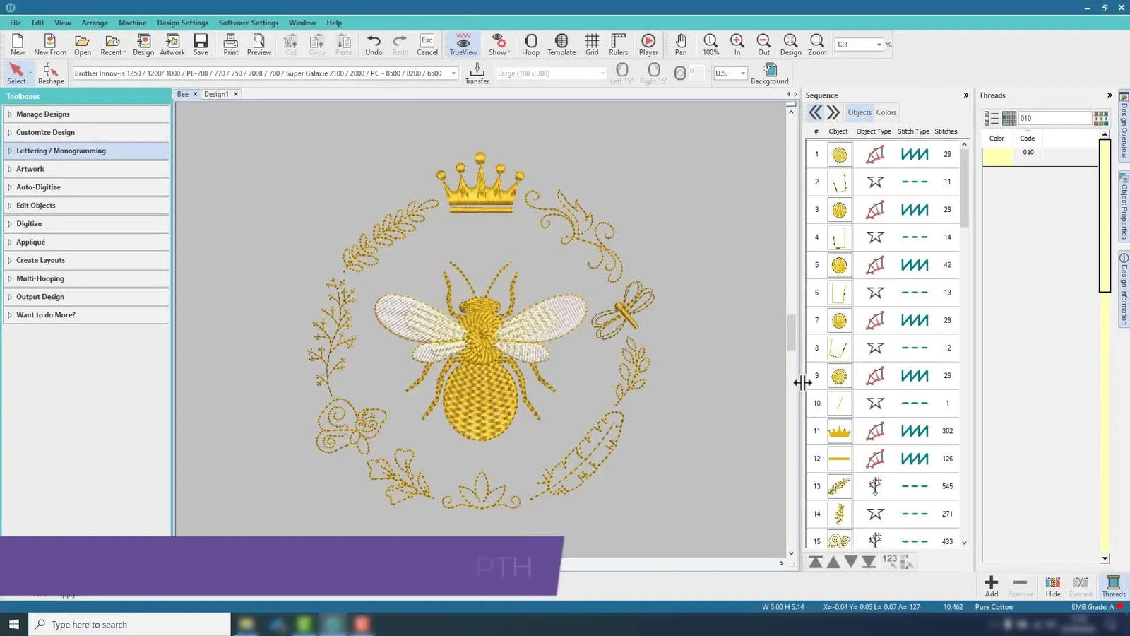 From Sketch to Stitch: Digitizing a Queen Bee Embroidery (Fast, Beautiful, Efficient)