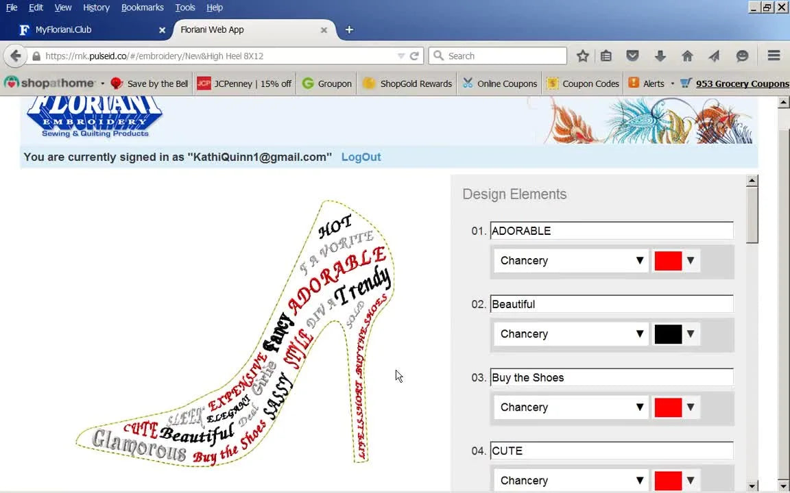Floriani FTCU Cloud Word Art (High Heel Template): Edit Text, Fonts, and Colors Online—Then Export WAF to PES Without Losing Your Work
