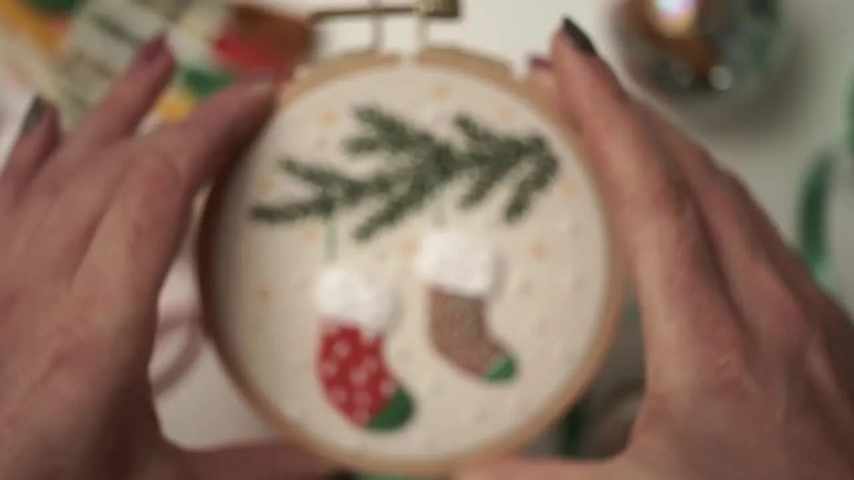 Finished Christmas stocking embroidery in a hoop