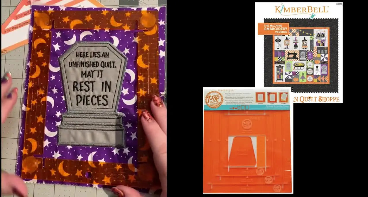 Orange Pop Rulers + Kimberbell Candy Corn Quilt Shoppe: Square Up Embroidered Blocks Without the “Why Is This Crooked?” Panic