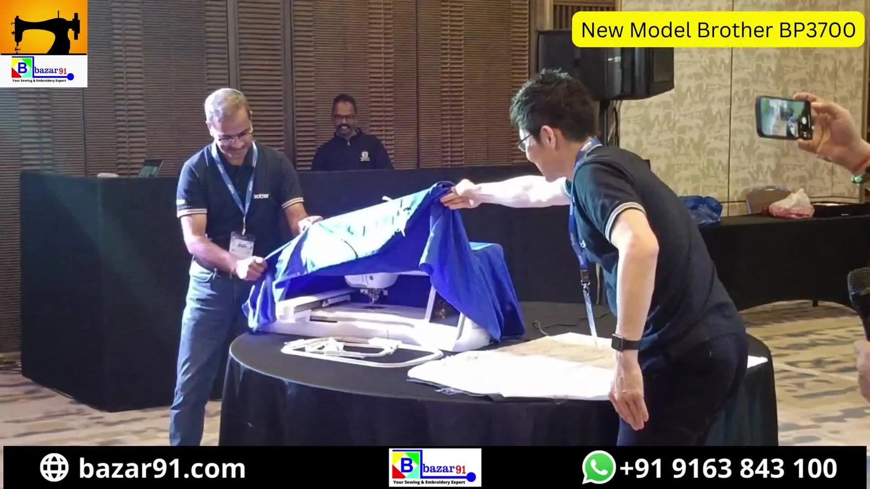 The Brother Innov-ís BP3700 embroidery machine fully revealed on a table with an embroidery hoop in front.