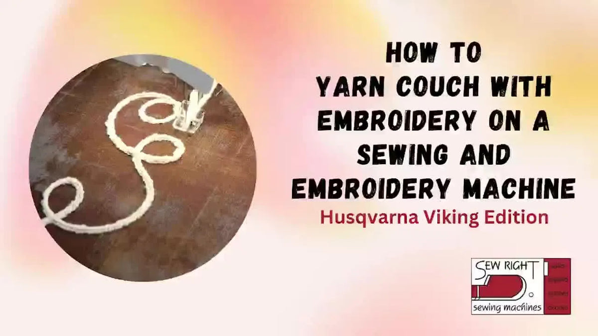 Video title screen showing yarn couching embroidery tutorial introduction