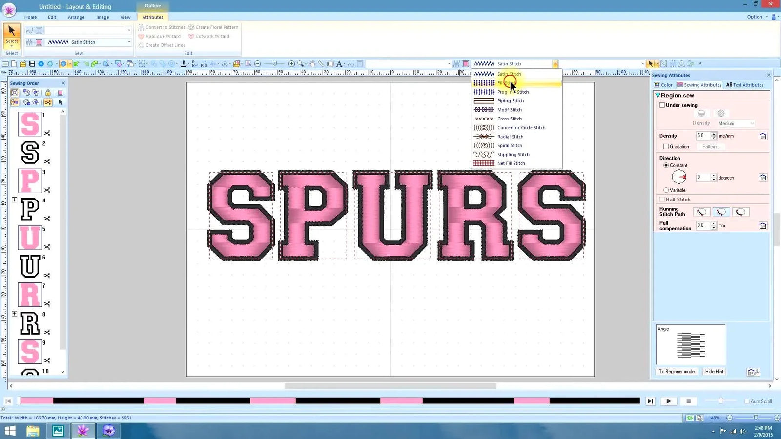 PE-Design Gradient Fill That Actually Stitches Right: Sunset Shading + “SPURS” Text (and the 3 Traps That Waste Your Thread)