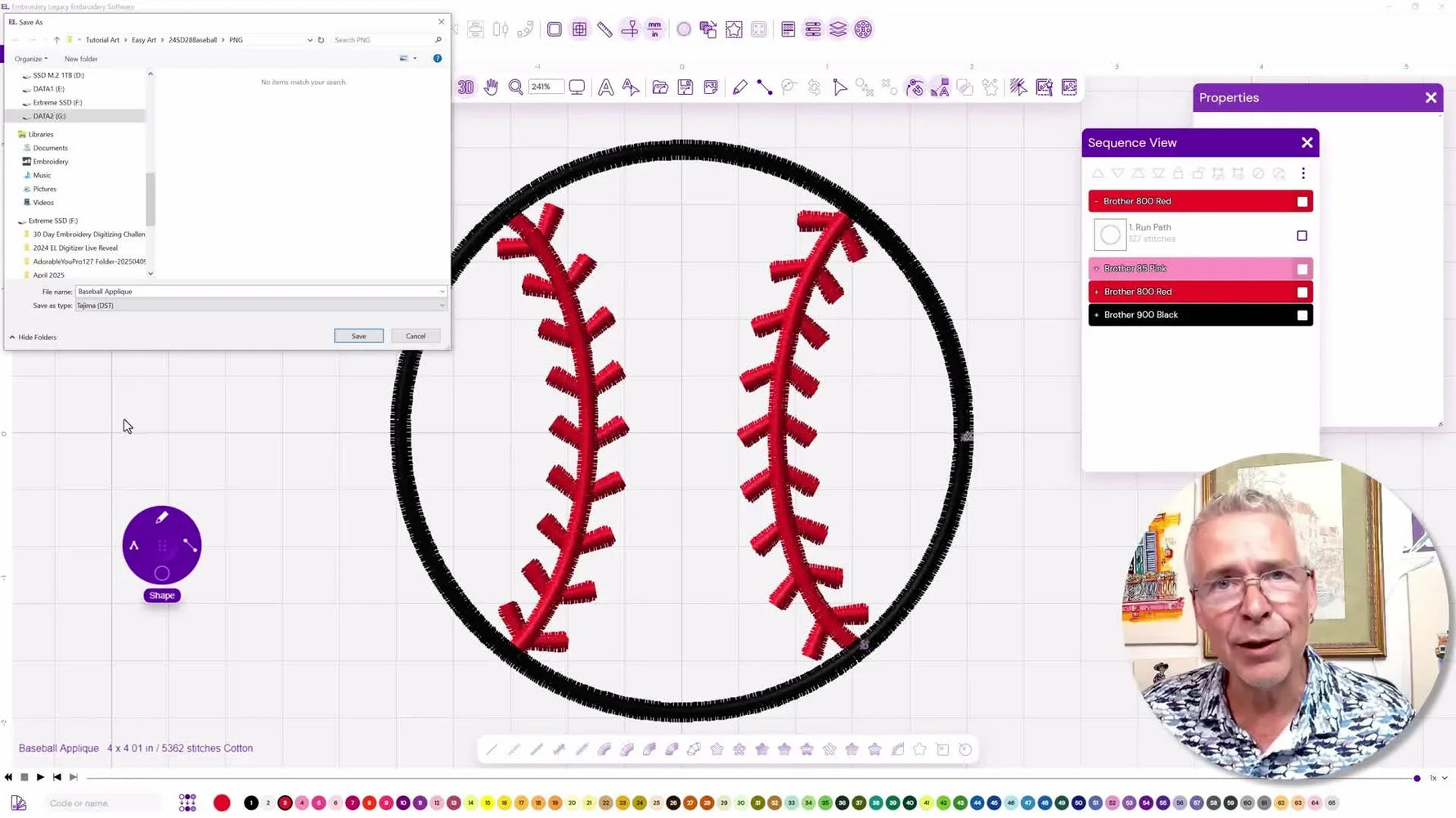 A Tajima Sai needle bar is positioned over a hooped appliqué setup in a 5.5-inch magnetic hoop, ready to stitch the baseball patch.