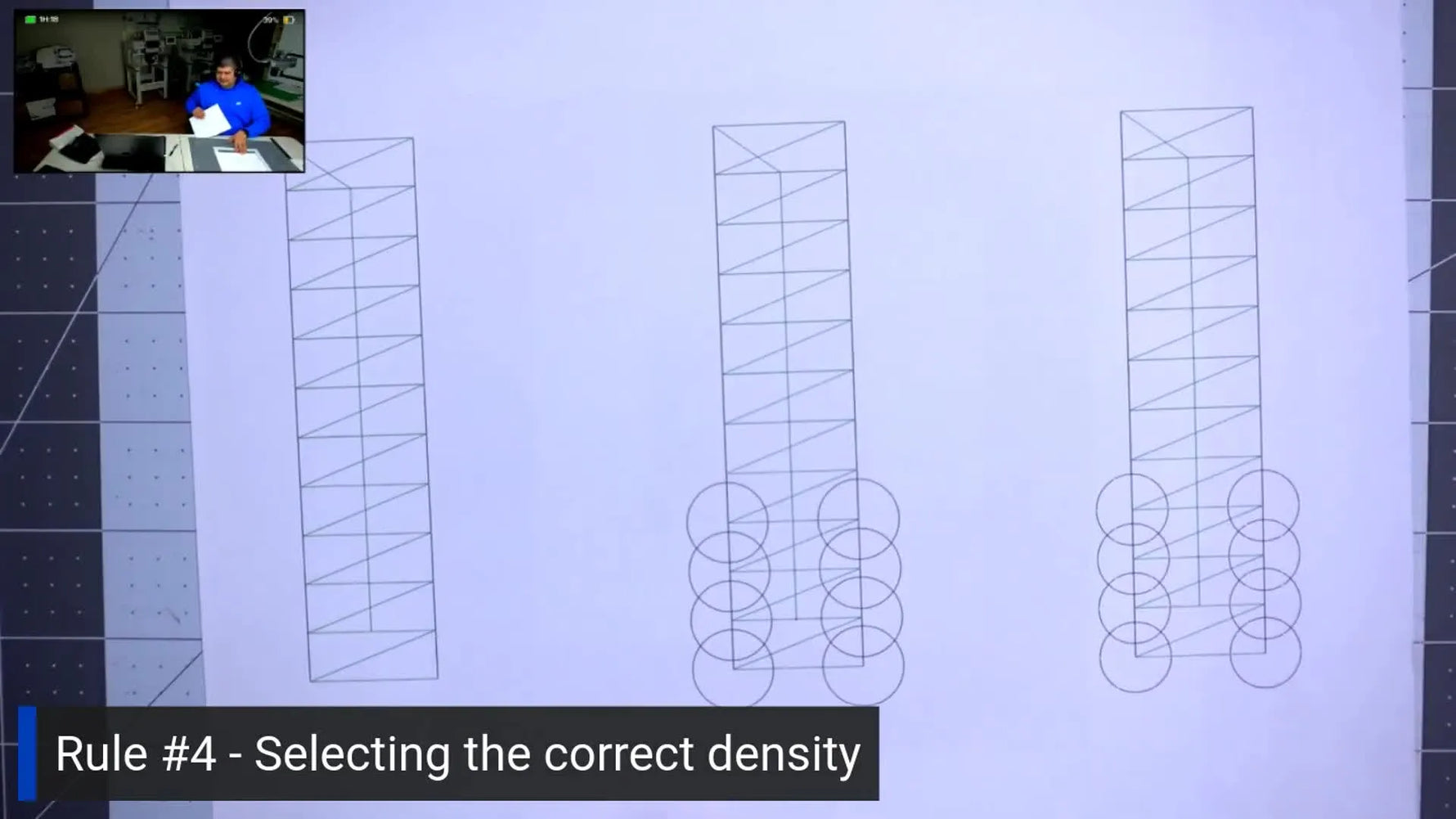 A technical sketch shows how satin stitch density and needle penetrations overlap inside a tiny column, explaining why small lettering collapses or punches holes.