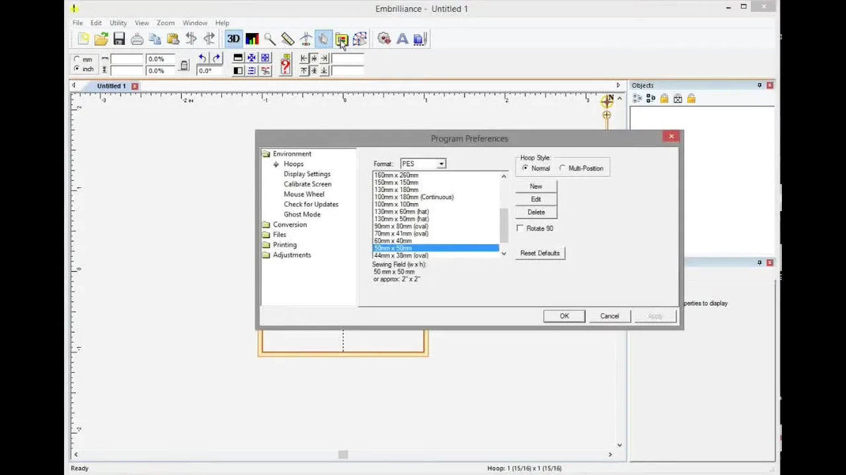 Program Preferences dialog box open in Embrilliance.
