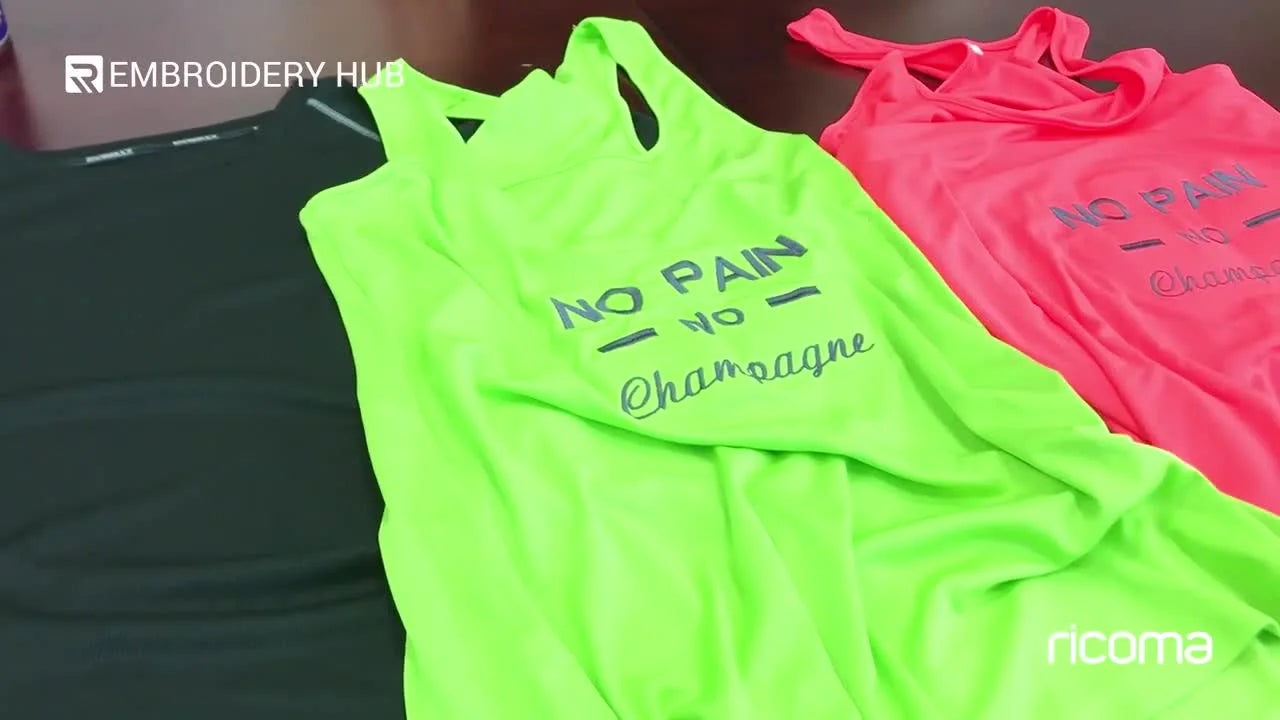 Comparison of wrinkled and flat embroidered tank tops.
