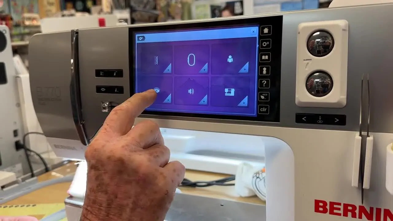 Navigating the Bernina machine sensor menu using eyeball icon