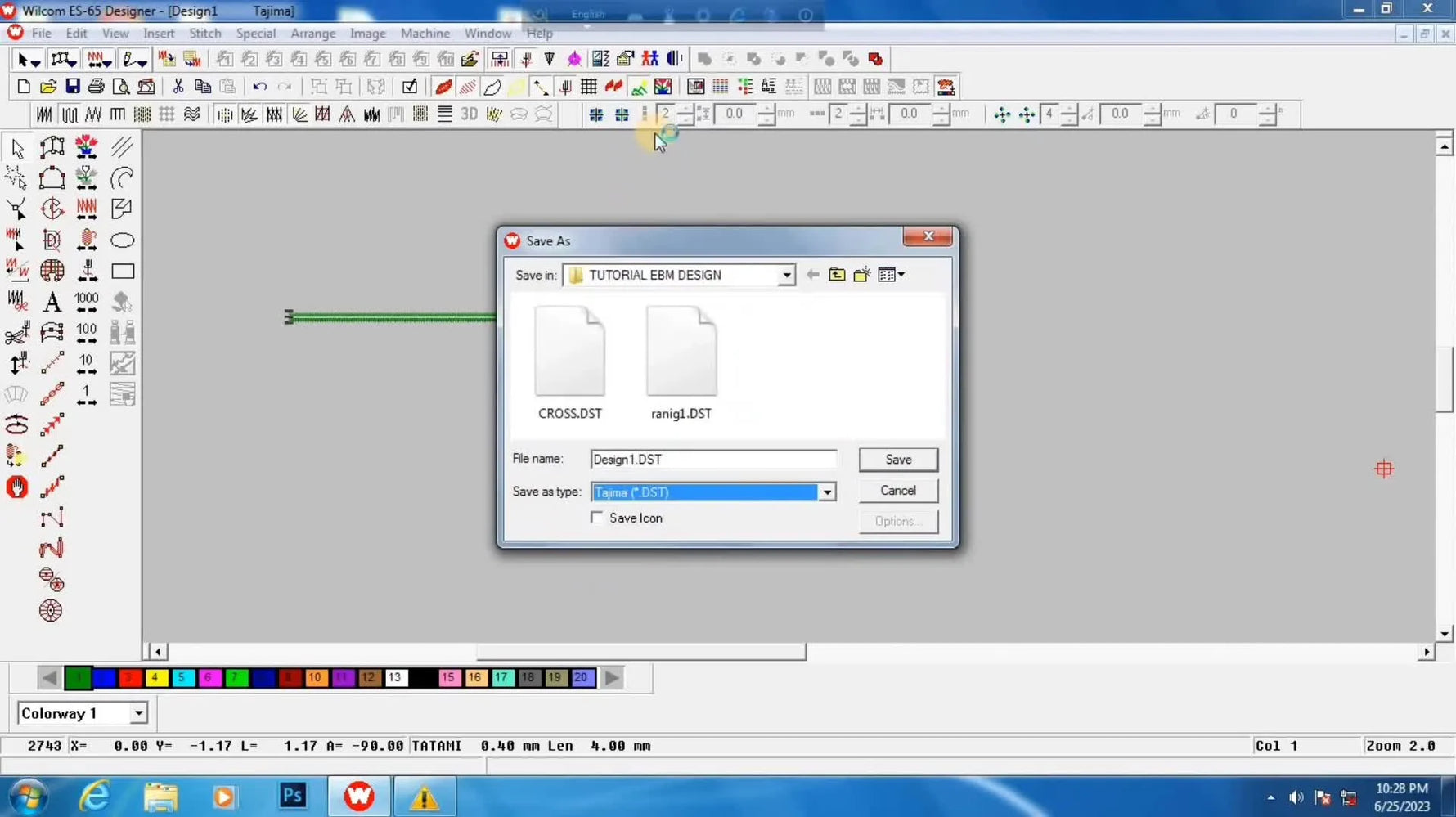 A close-up of Wilcom’s Save As dialog with Tajima (*.DST) selected, showing the exact export choice that makes designs machine-readable.