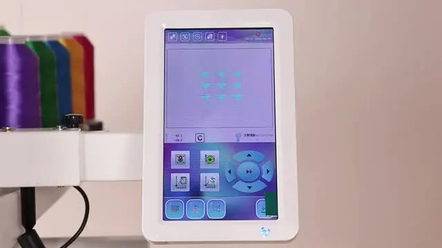 The Smartstitch screen shows a clean 3×3 array of eagle logos, evenly spaced and centered inside the selected frame boundary.