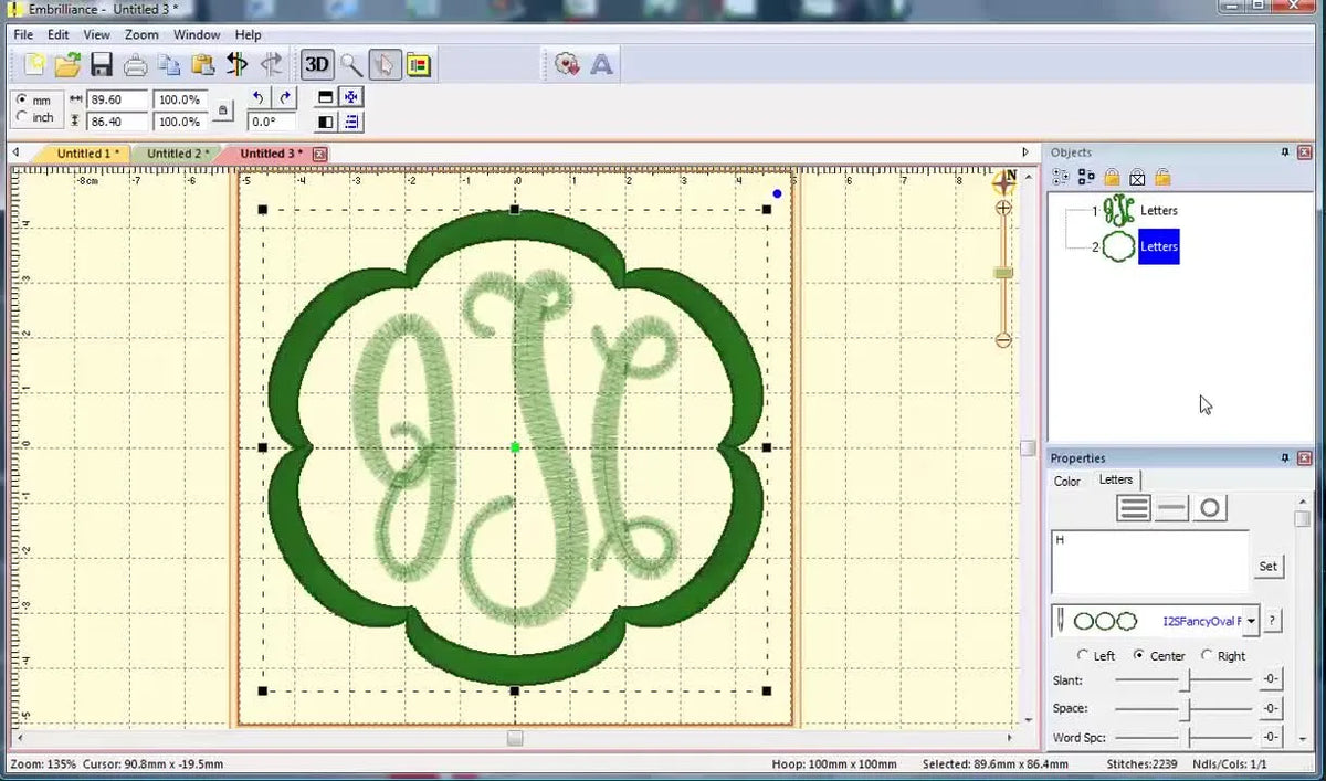 Fancy Oval monogram 'JTC' nestled within a scallop frame.