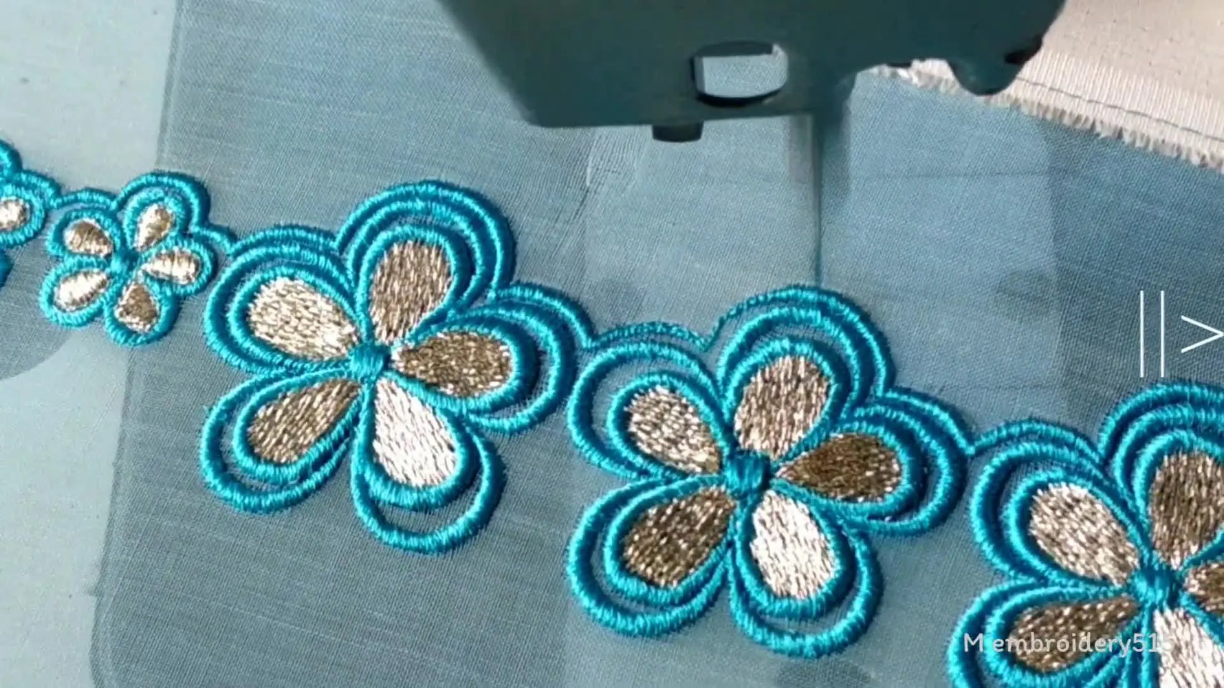 Fully machine-stitched flower border.